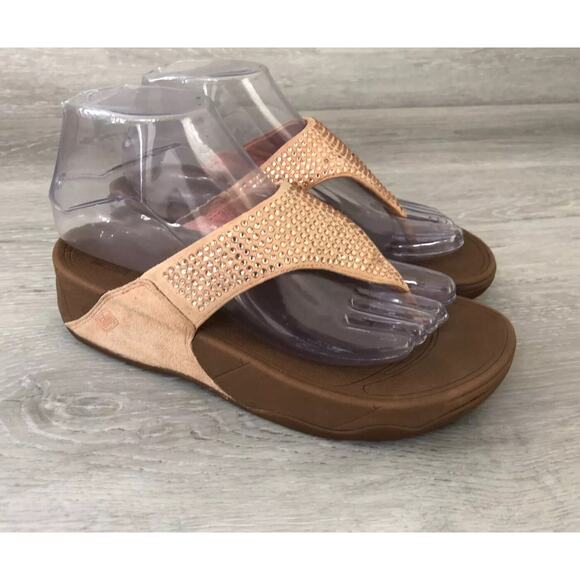 FitFlop Rokkit Womens Sandal US 6 Beige Suede Leather Toe-Post Flip Flop - Picture 1 of 7